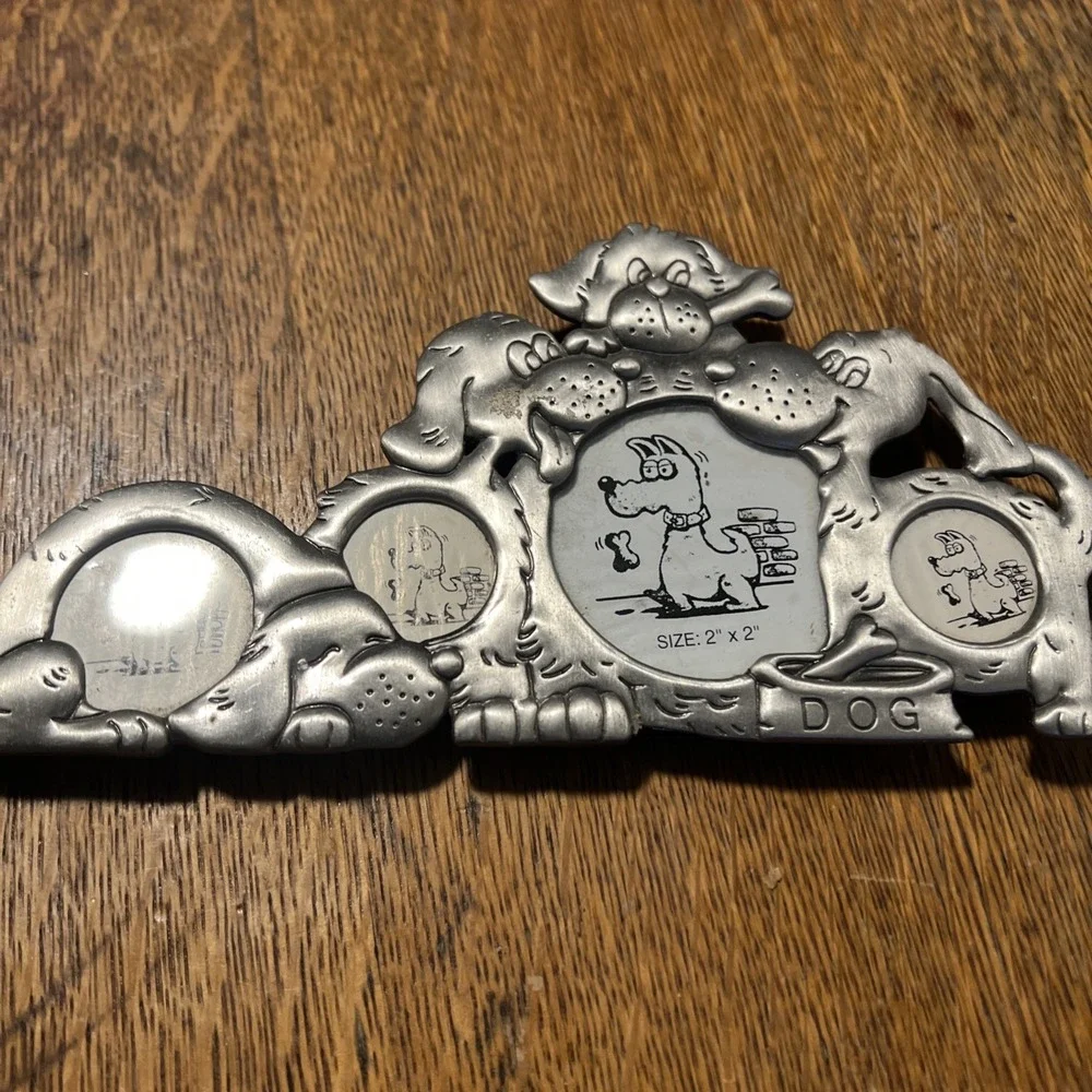 ABC Distributing Dog Theme Silver Pewter Metal 4 Photo Collage Frame Pet NOS